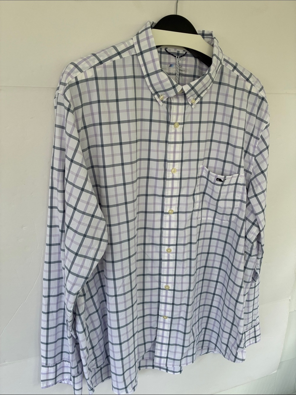 Vineyard Vines Button-Down On The Go Performance Shirt Light Purple Gray XXL